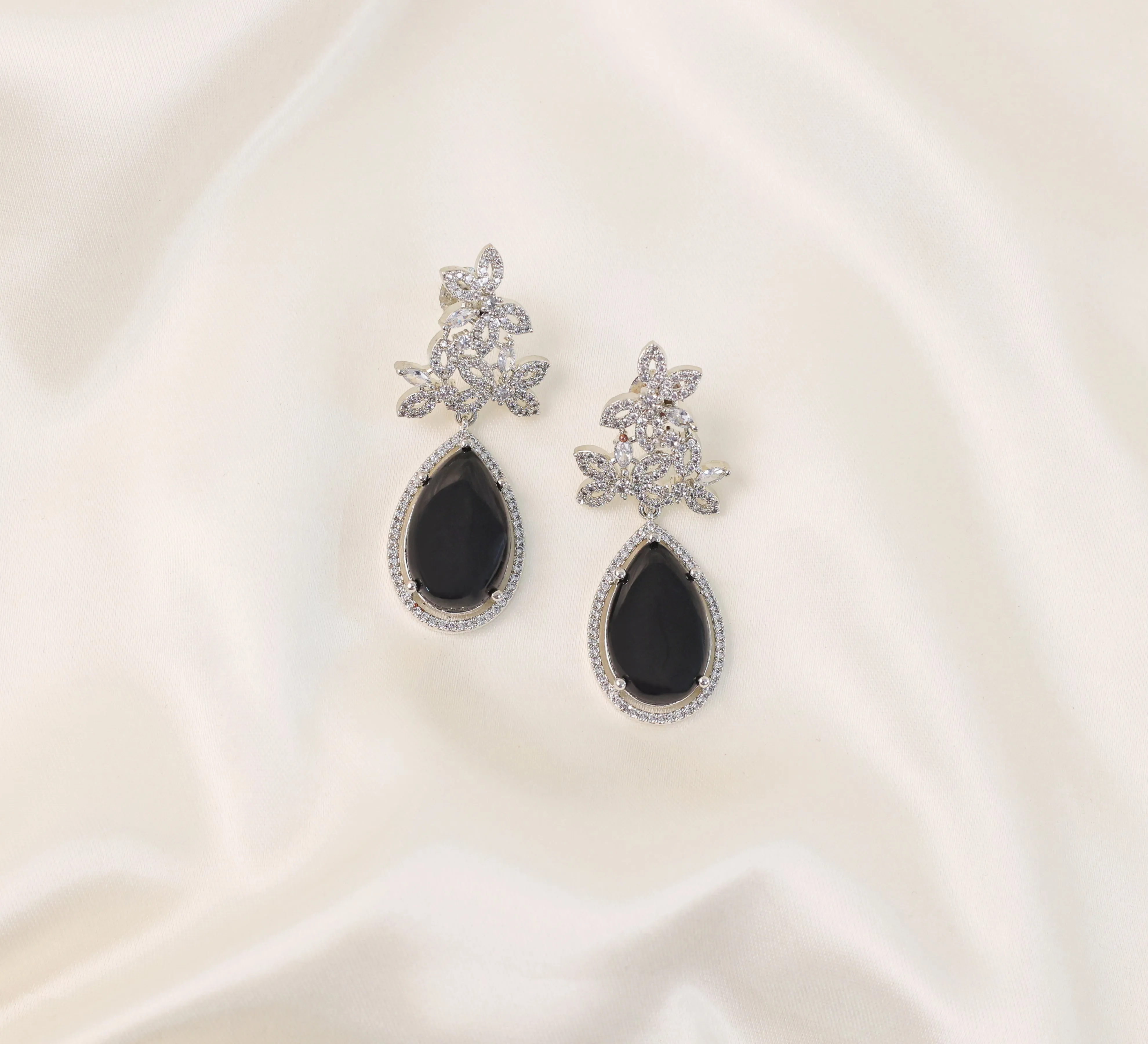 Hydro Stones Earrings with White Rhodium Plating