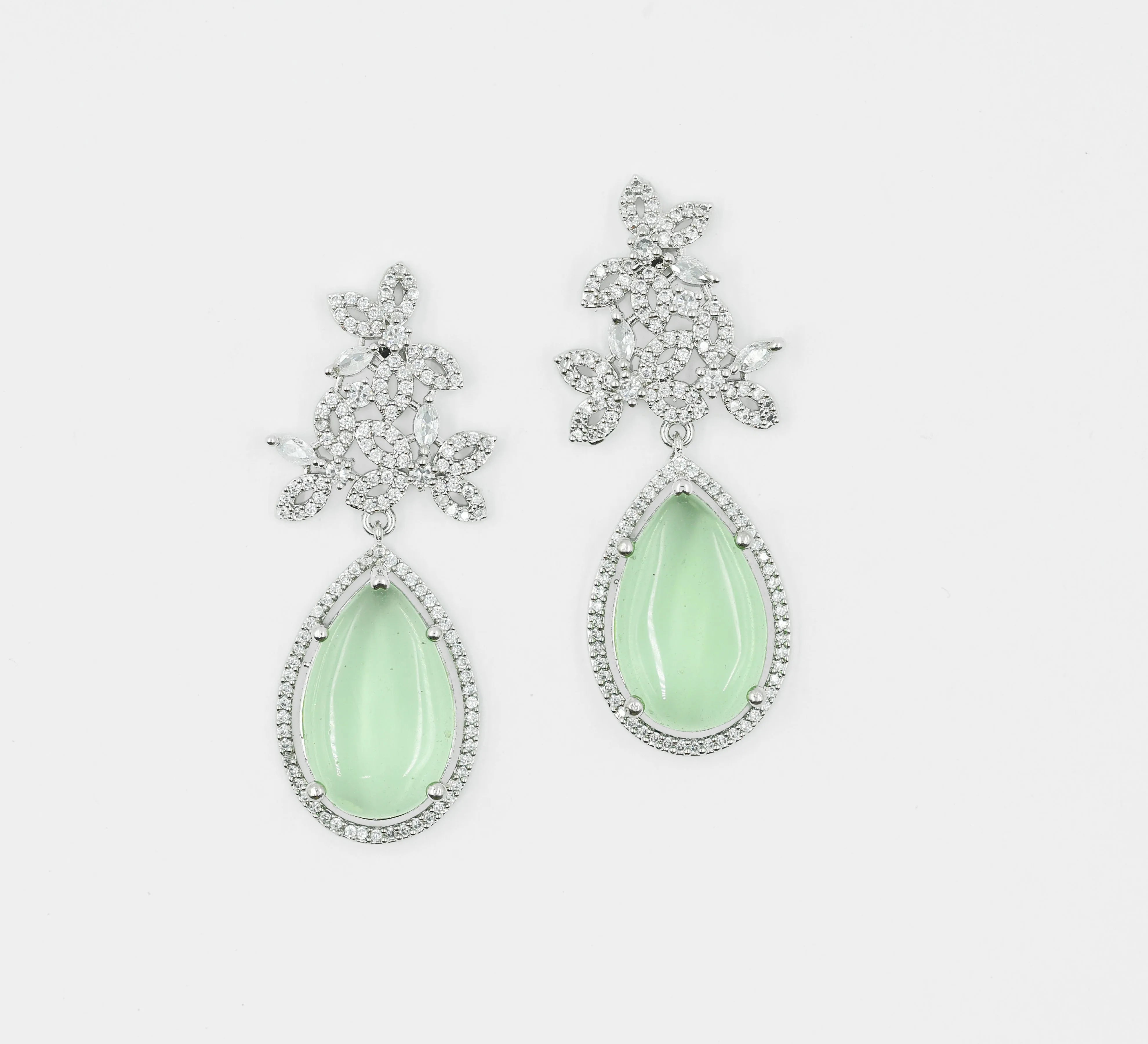 Hydro Stones Earrings with White Rhodium Plating