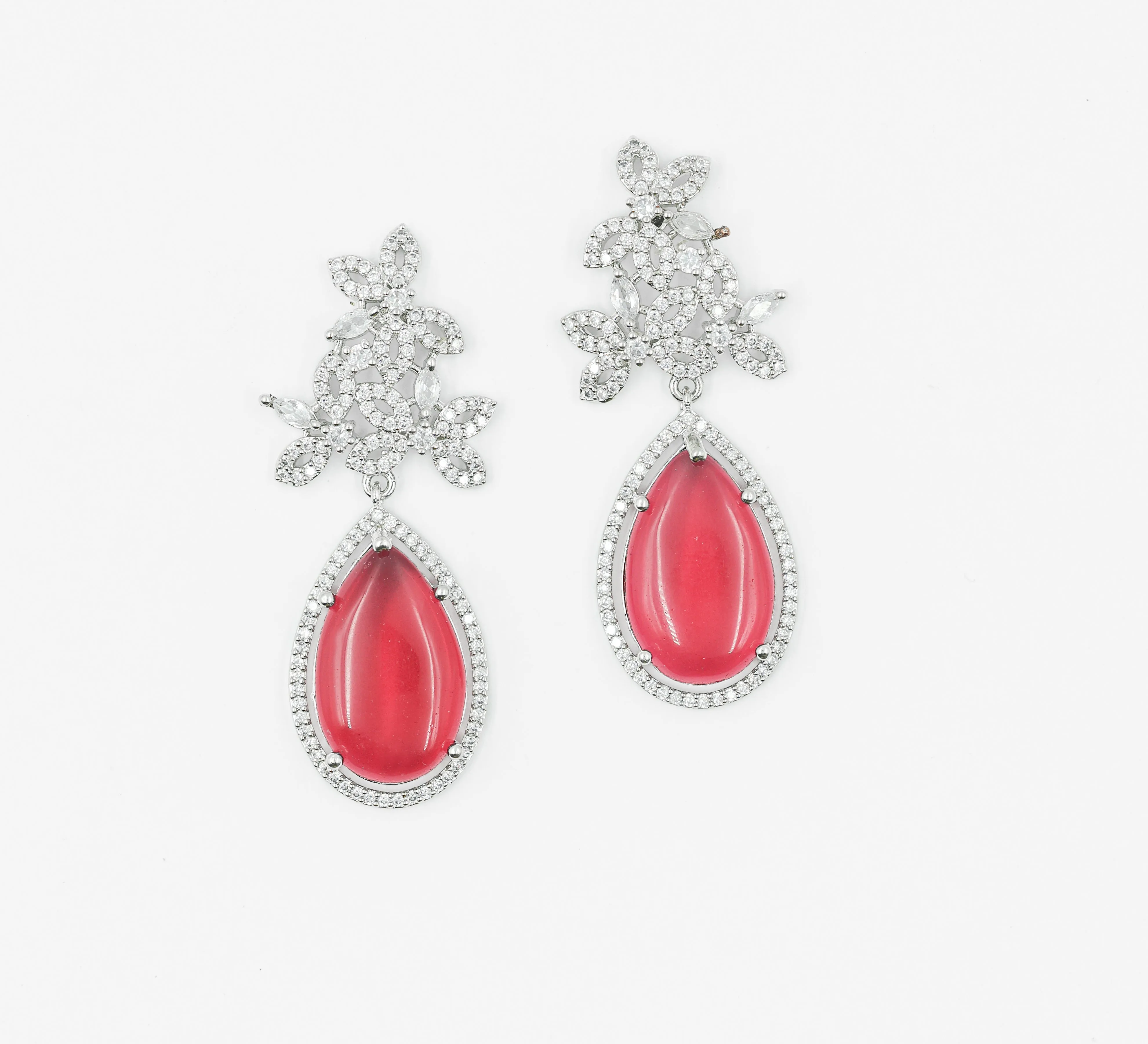 Hydro Stones Earrings with White Rhodium Plating