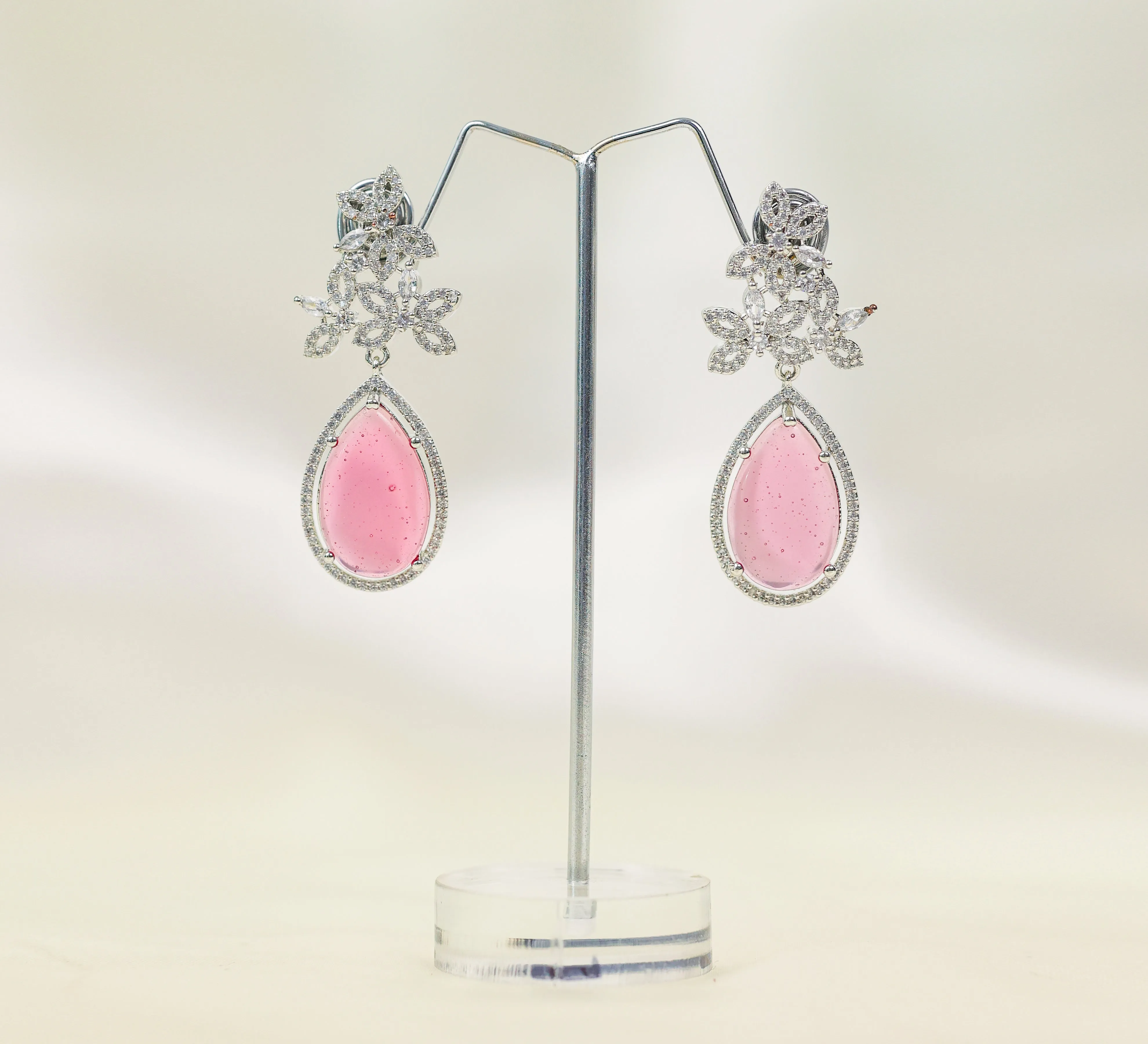 Hydro Stones Earrings with White Rhodium Plating