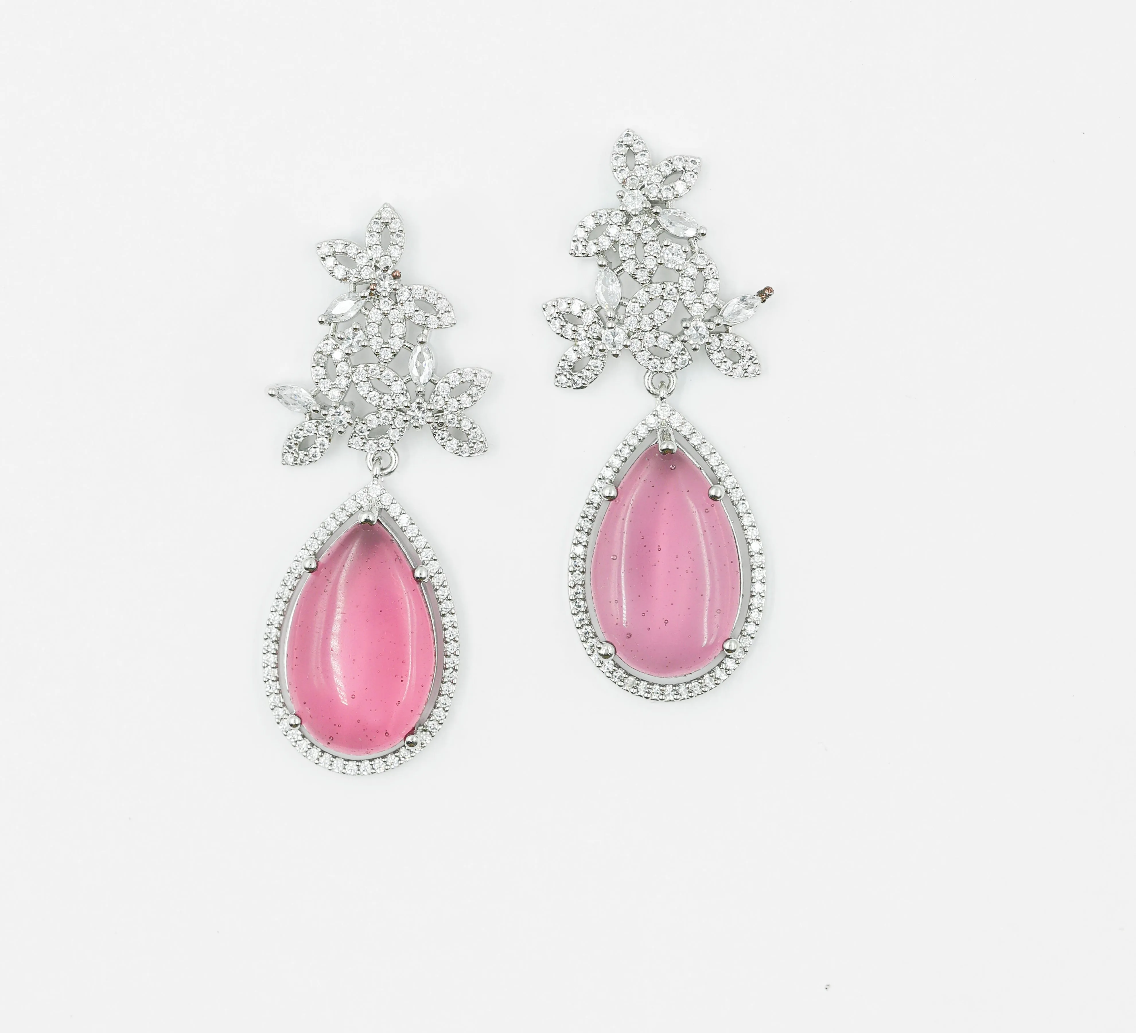 Hydro Stones Earrings with White Rhodium Plating