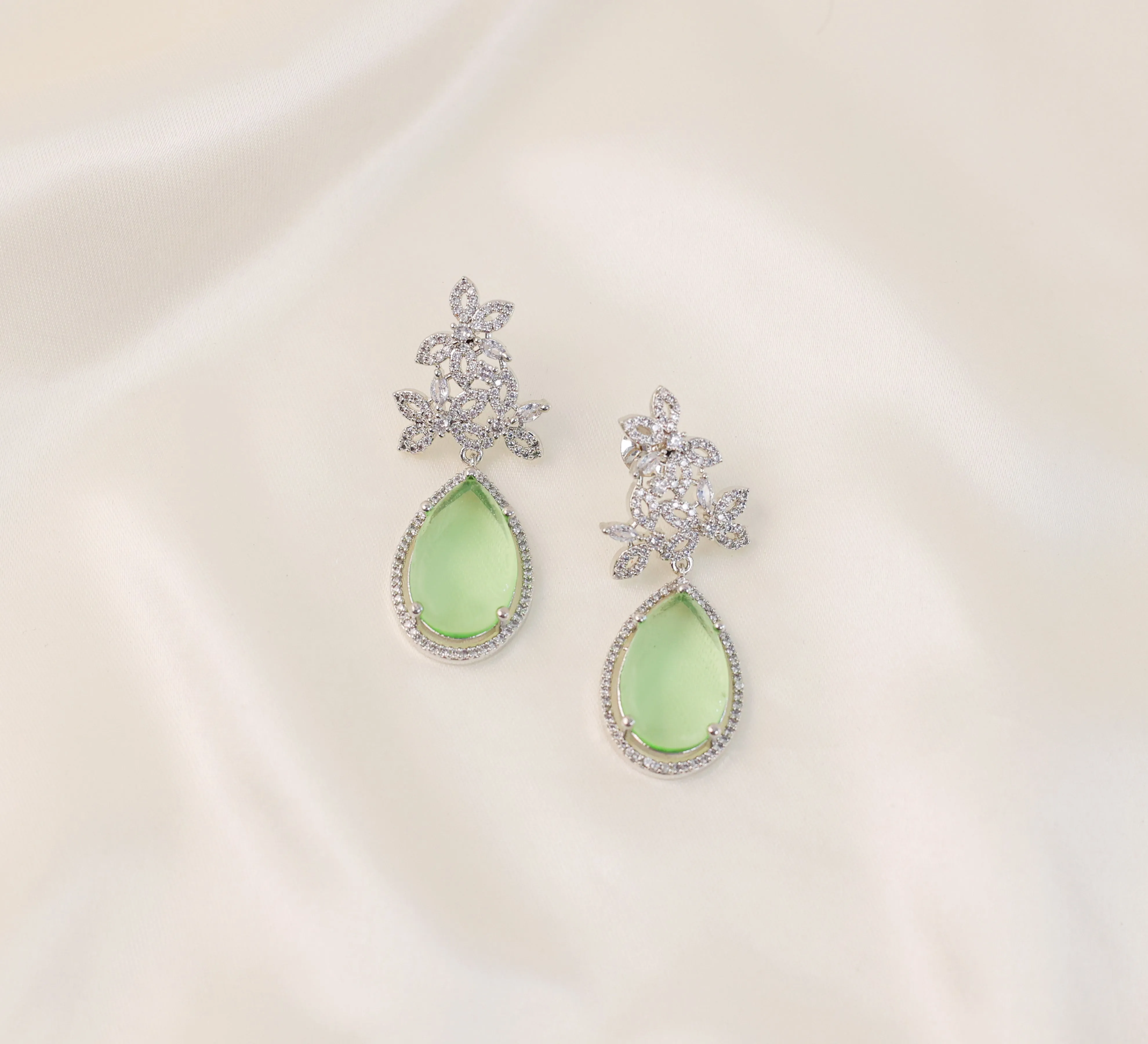 Hydro Stones Earrings with White Rhodium Plating