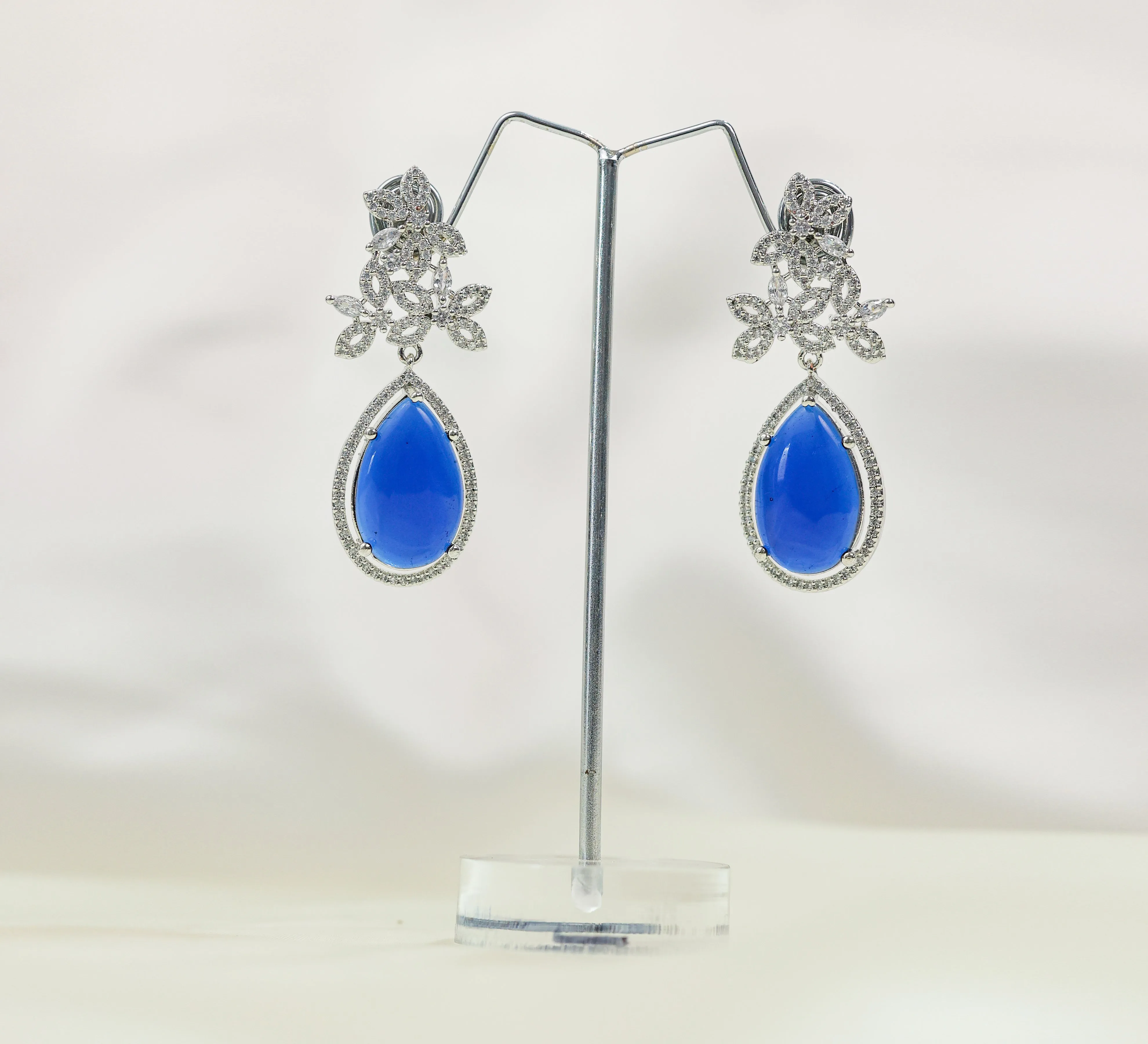 Hydro Stones Earrings with White Rhodium Plating