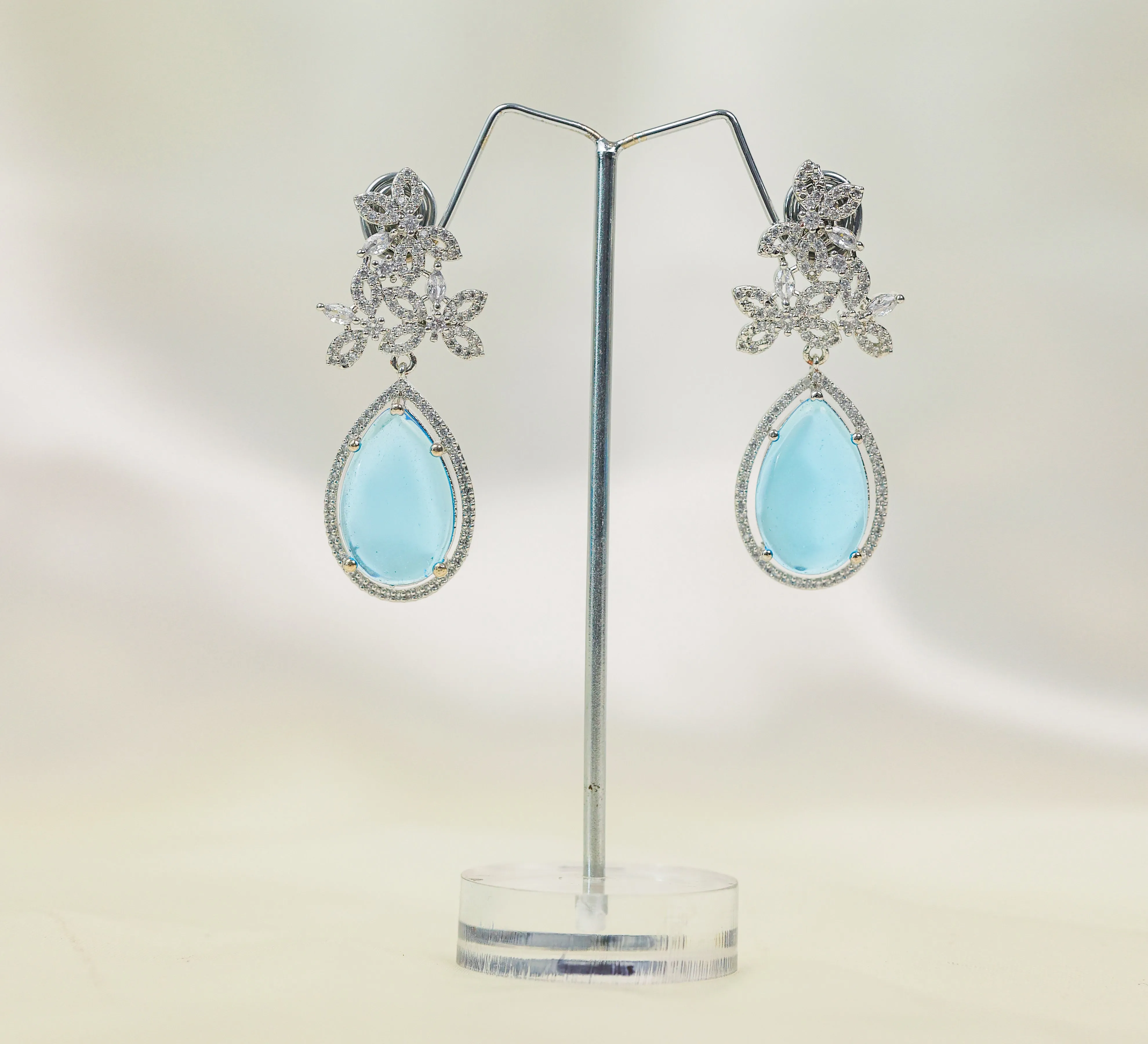 Hydro Stones Earrings with White Rhodium Plating