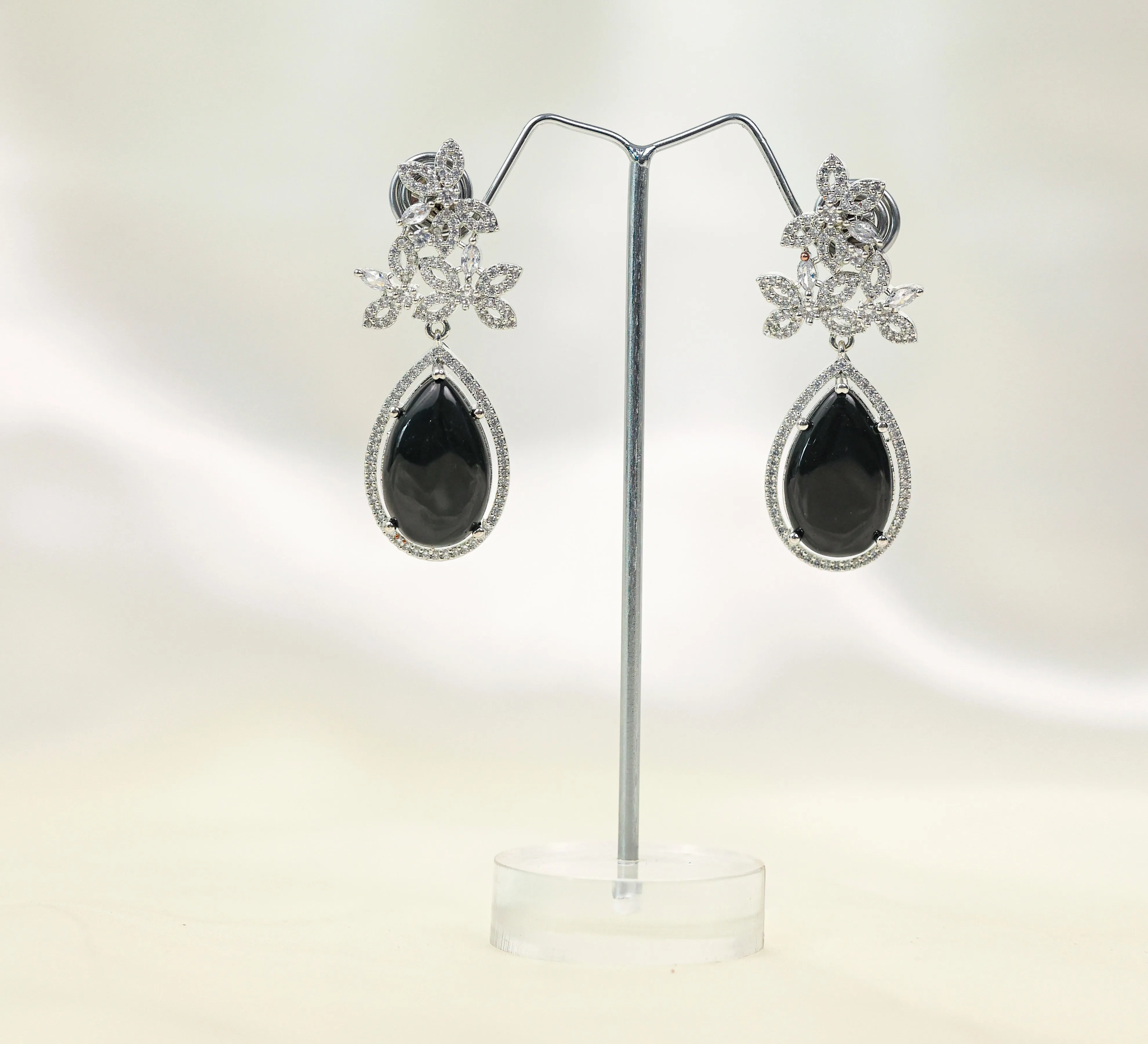 Hydro Stones Earrings with White Rhodium Plating