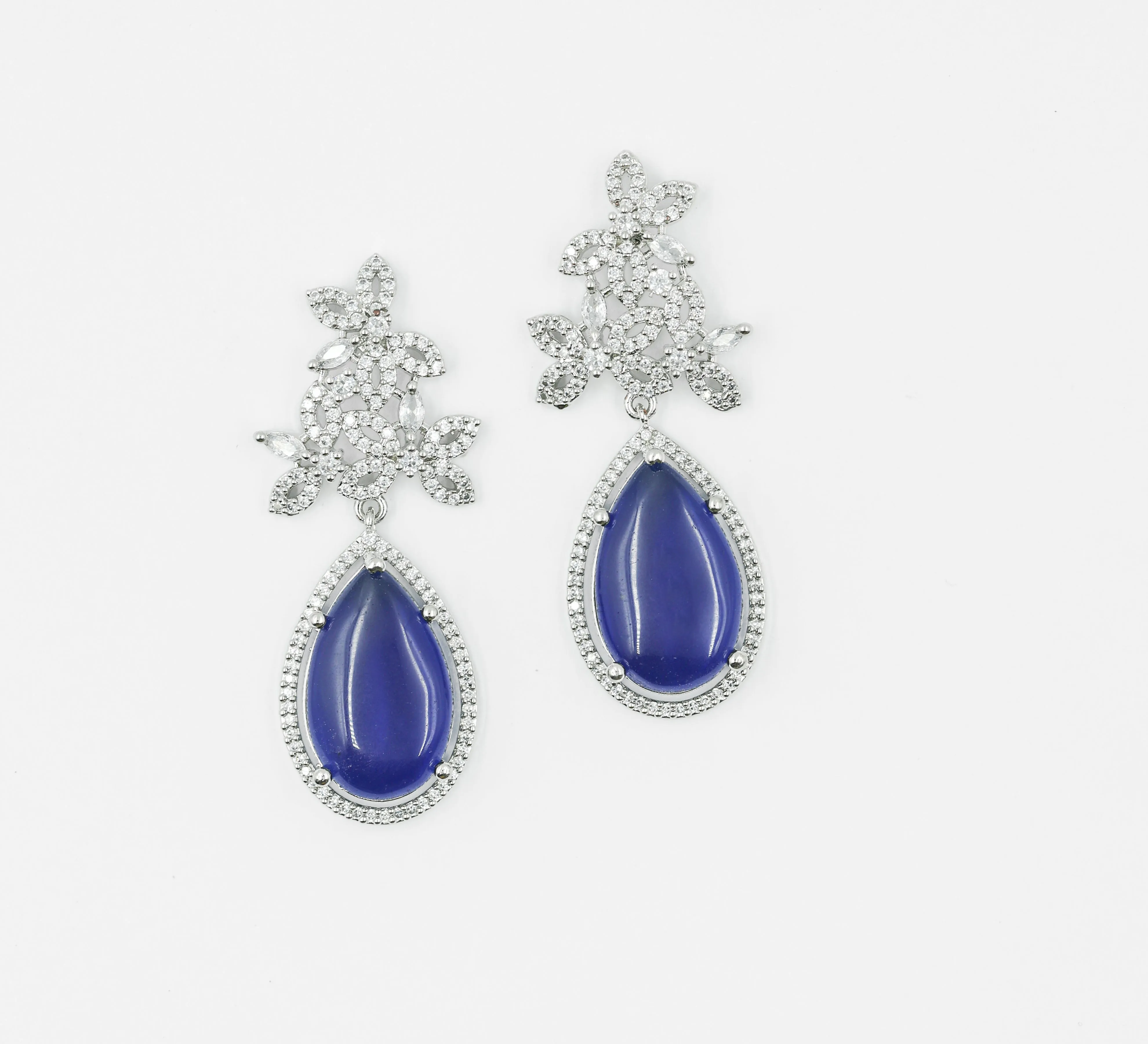 Hydro Stones Earrings with White Rhodium Plating