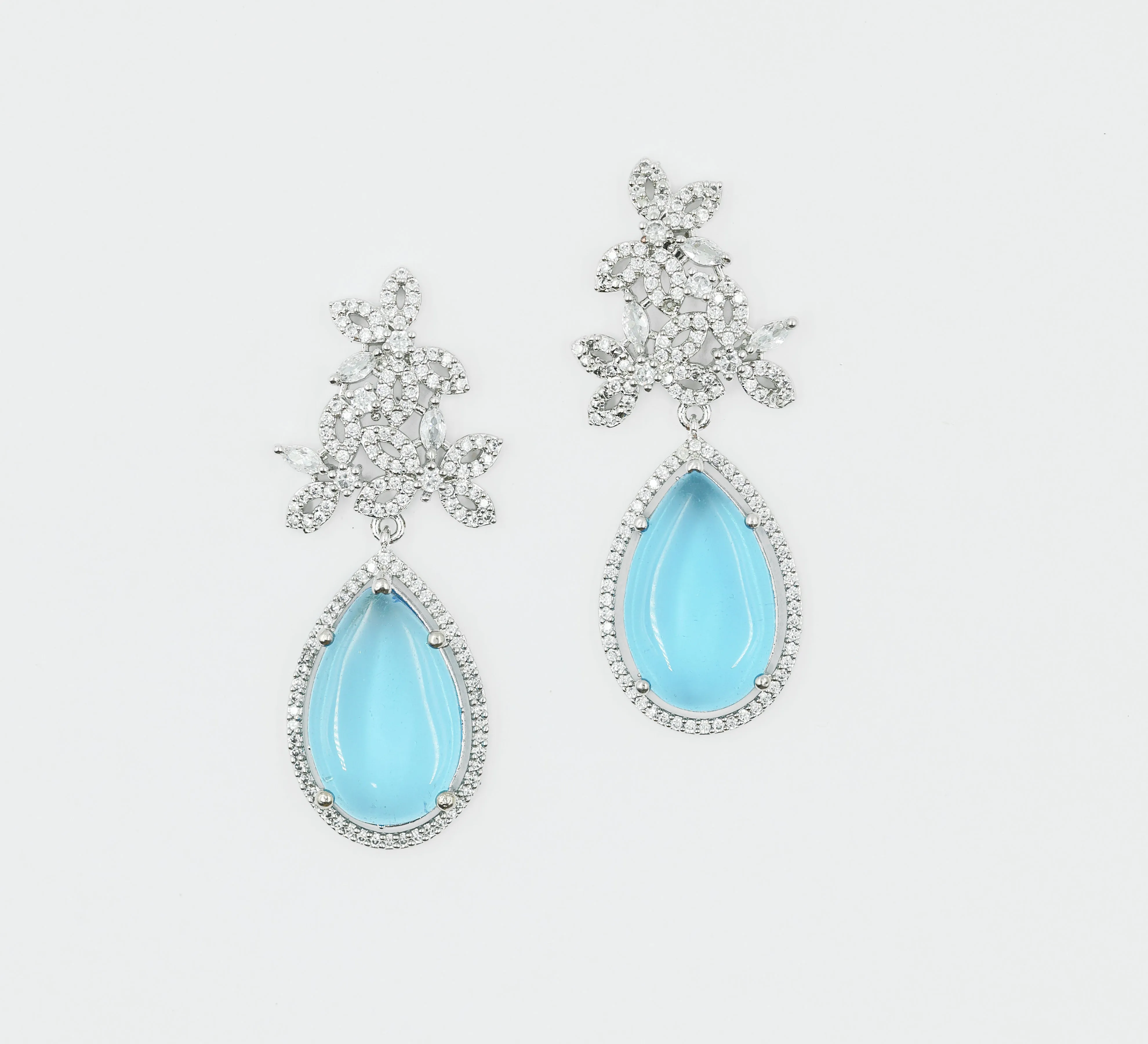 Hydro Stones Earrings with White Rhodium Plating