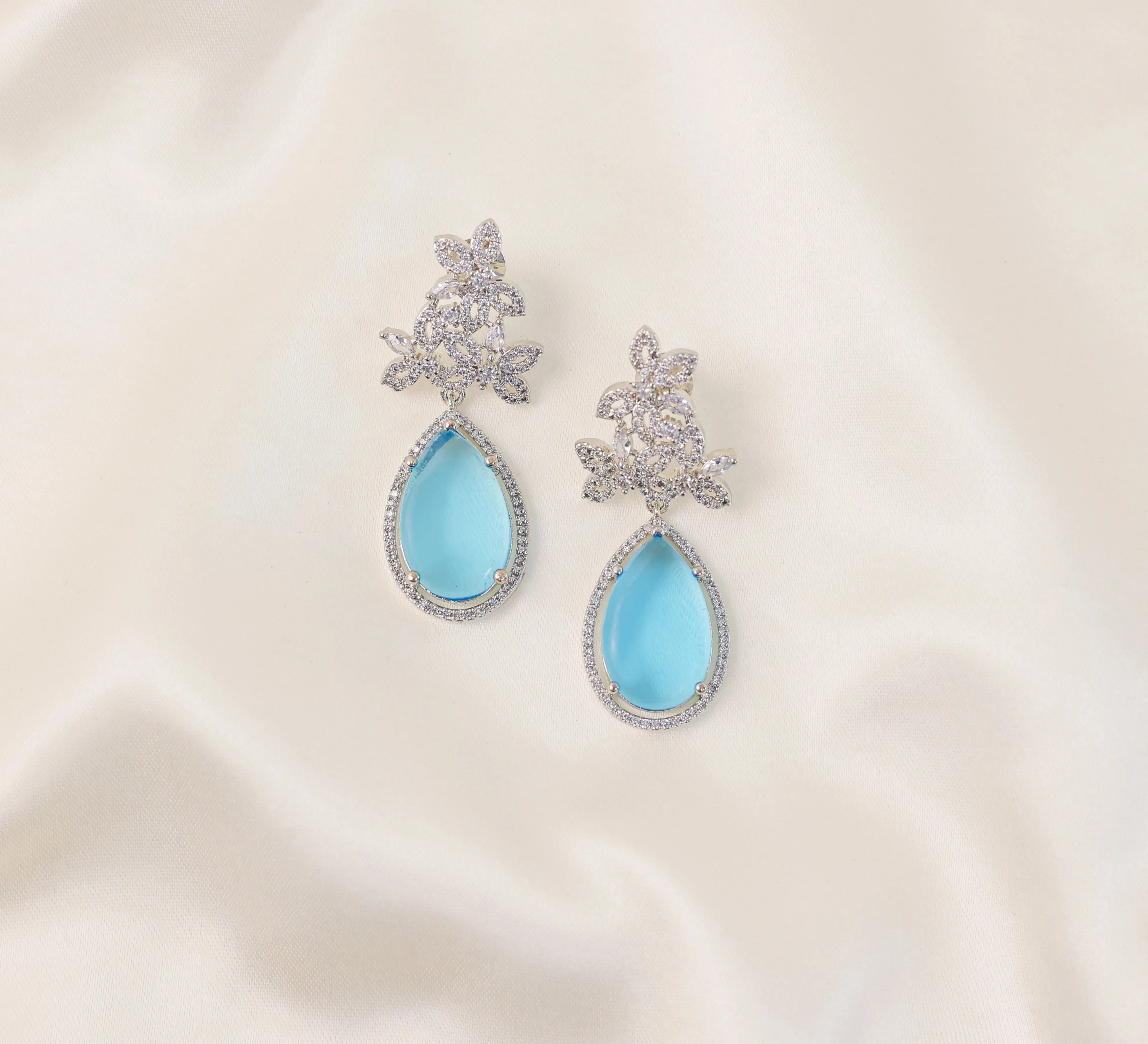 Hydro Stones Earrings with White Rhodium Plating