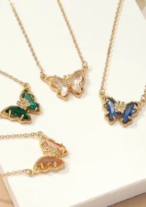 Iridescent Butterfly Pendant Necklace - 4 Colors