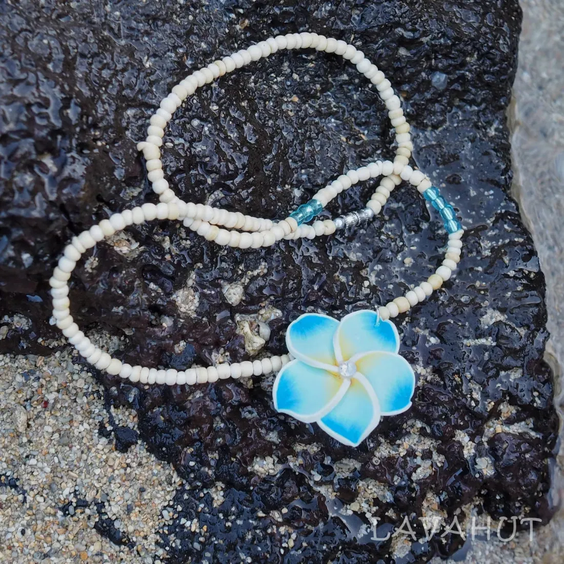 Jazzy Plumeria Aqua Pendant Hawaiian Necklace