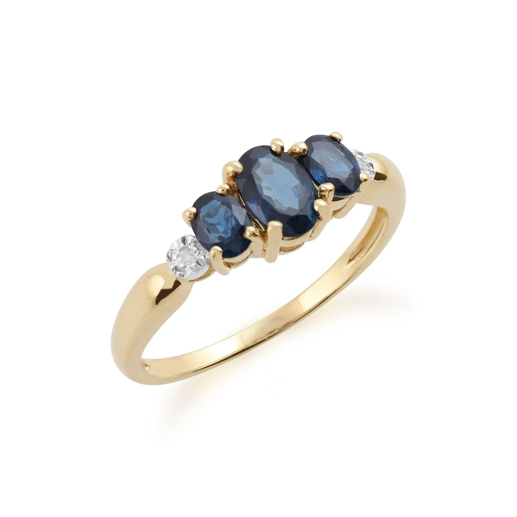 Klassischer Saphir & Diamant Ring in 9ct Gelb Gold