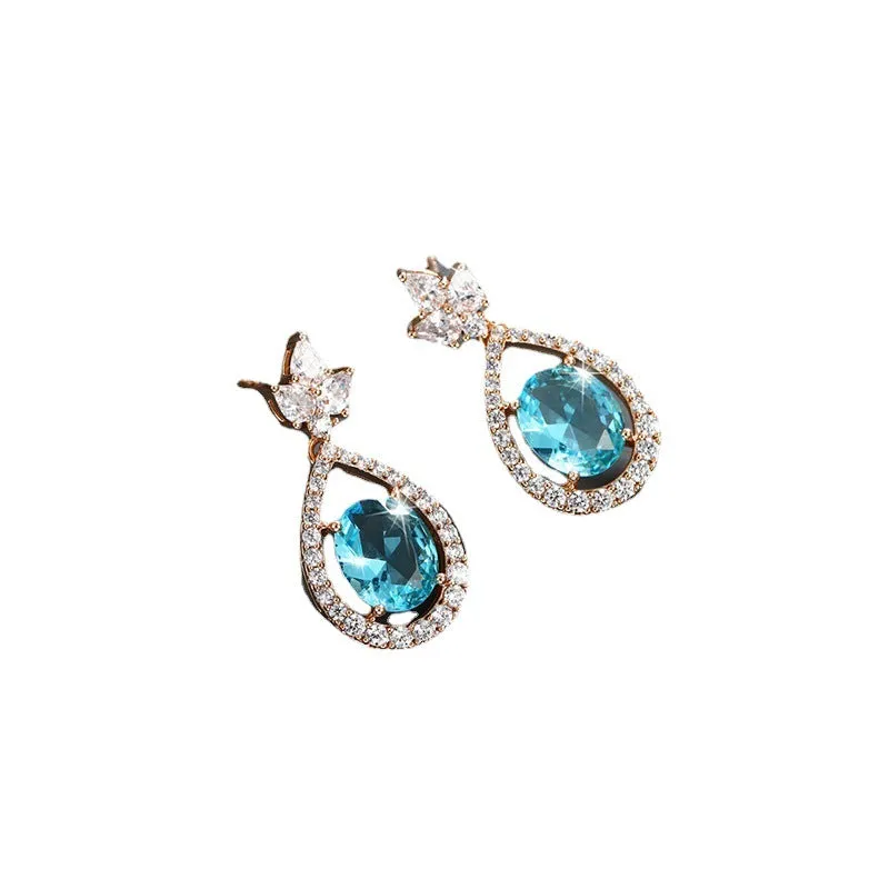 Light Luxury Fashion Earrings Women's French Retro Niche Water Drop Imitation Colorful Treasure High-end Exquisite Earrings