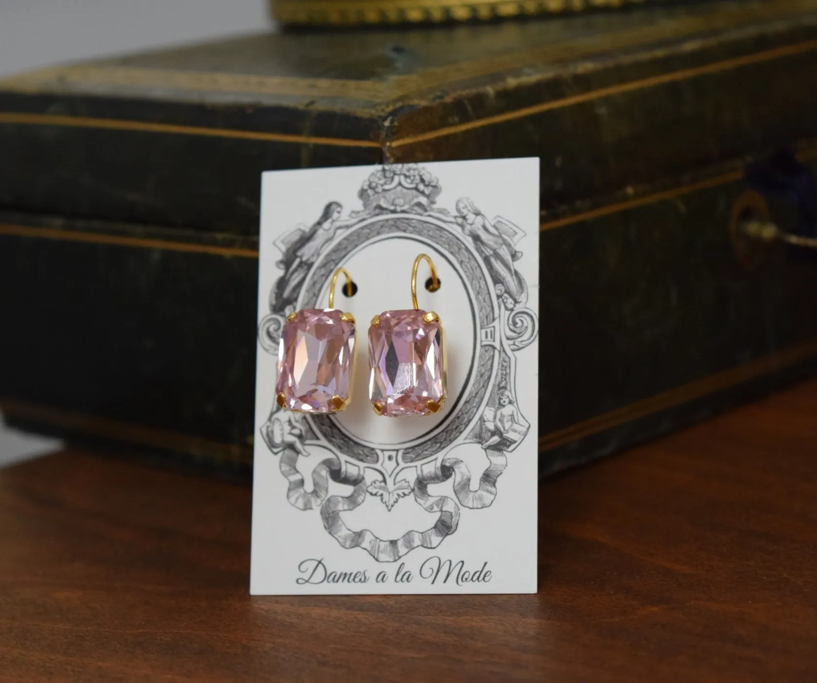 Light Pink Aurora Crystal Earrings - Large Octagon