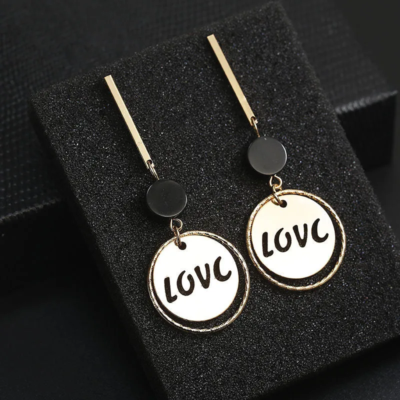 Long Slope Geometric asymmetry Rhinestone circle earrings