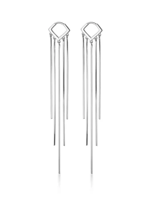 Long Tassel Fringe Hoop Earrings, .925 Sterling Silver Hypoallergenic, Tarnish Free Statement Hoop Huggie Earrings