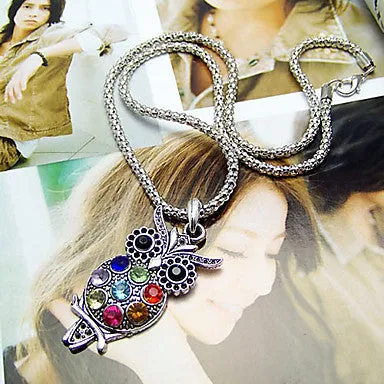 Lovely Colorful Owl Alloy Zircon Necklace