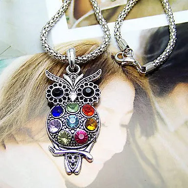 Lovely Colorful Owl Alloy Zircon Necklace