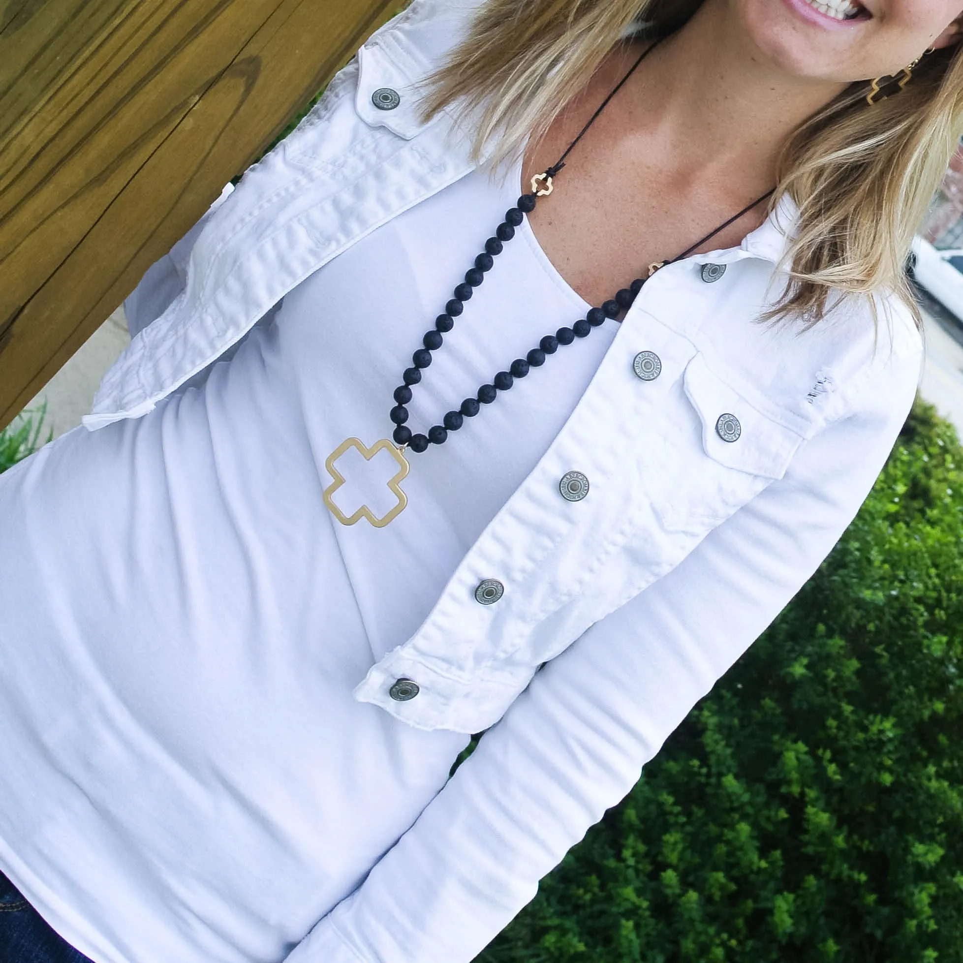 'Luna' Cross Choose Love Stone Bead & Genuine Leather Necklace