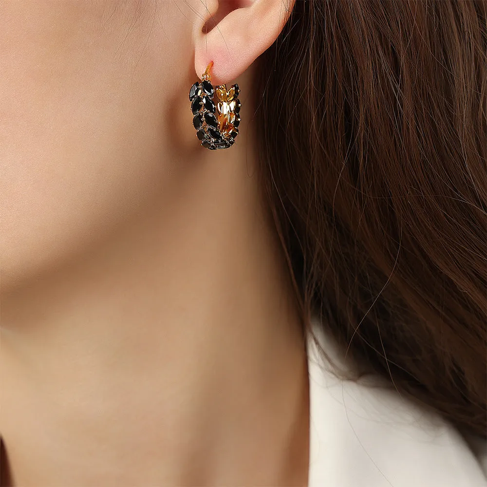 Luxury Black Zircon Geometric Earrings in Hollow Copper - High Fashion Jewelry