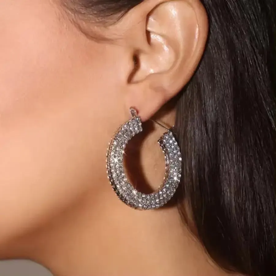 Luxury Rhinestone Round Hoop Earrings