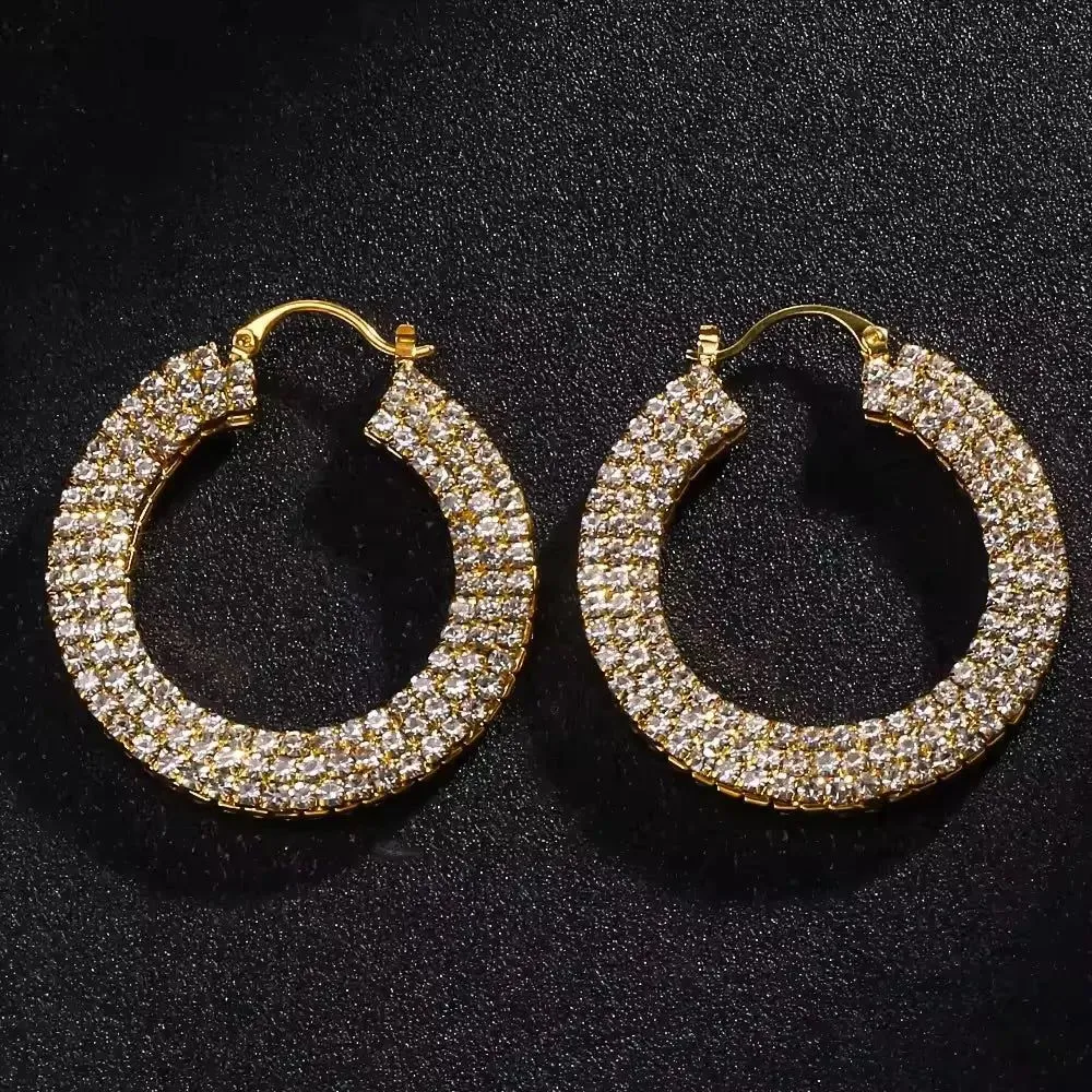 Luxury Rhinestone Round Hoop Earrings