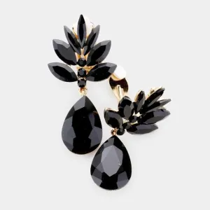 Marquise Black Crystal Teardrop Clip On Earrings