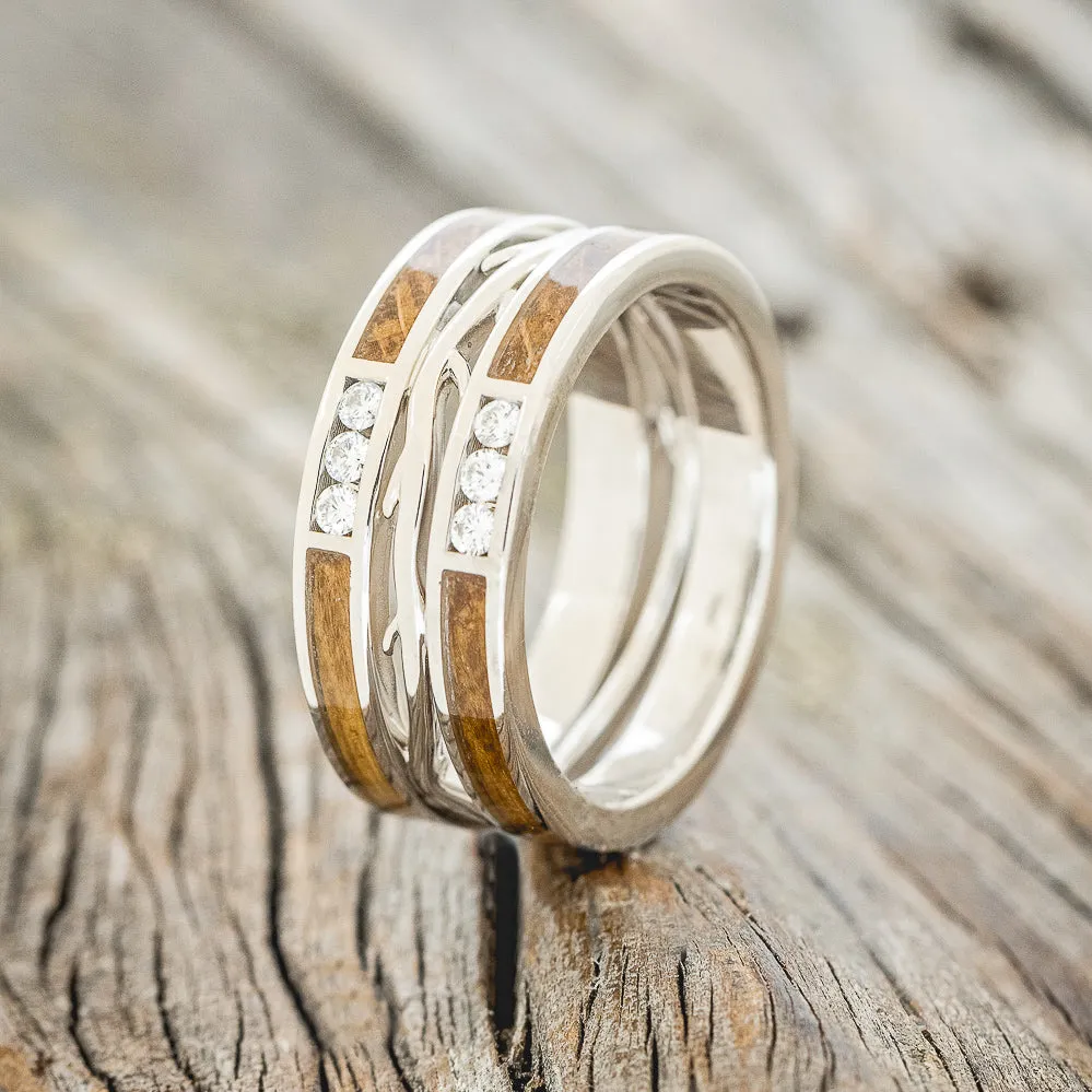 MEN'S "ARTEMIS" - WHISKEY BARREL OAK & DIAMOND WEDDING RING - 14K WHITE GOLD - SIZE 10 1/4