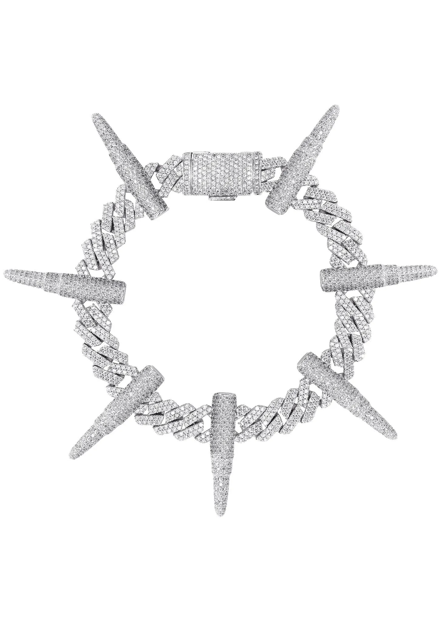 Mens White Gold Iced Out Bullet Link Bracelet