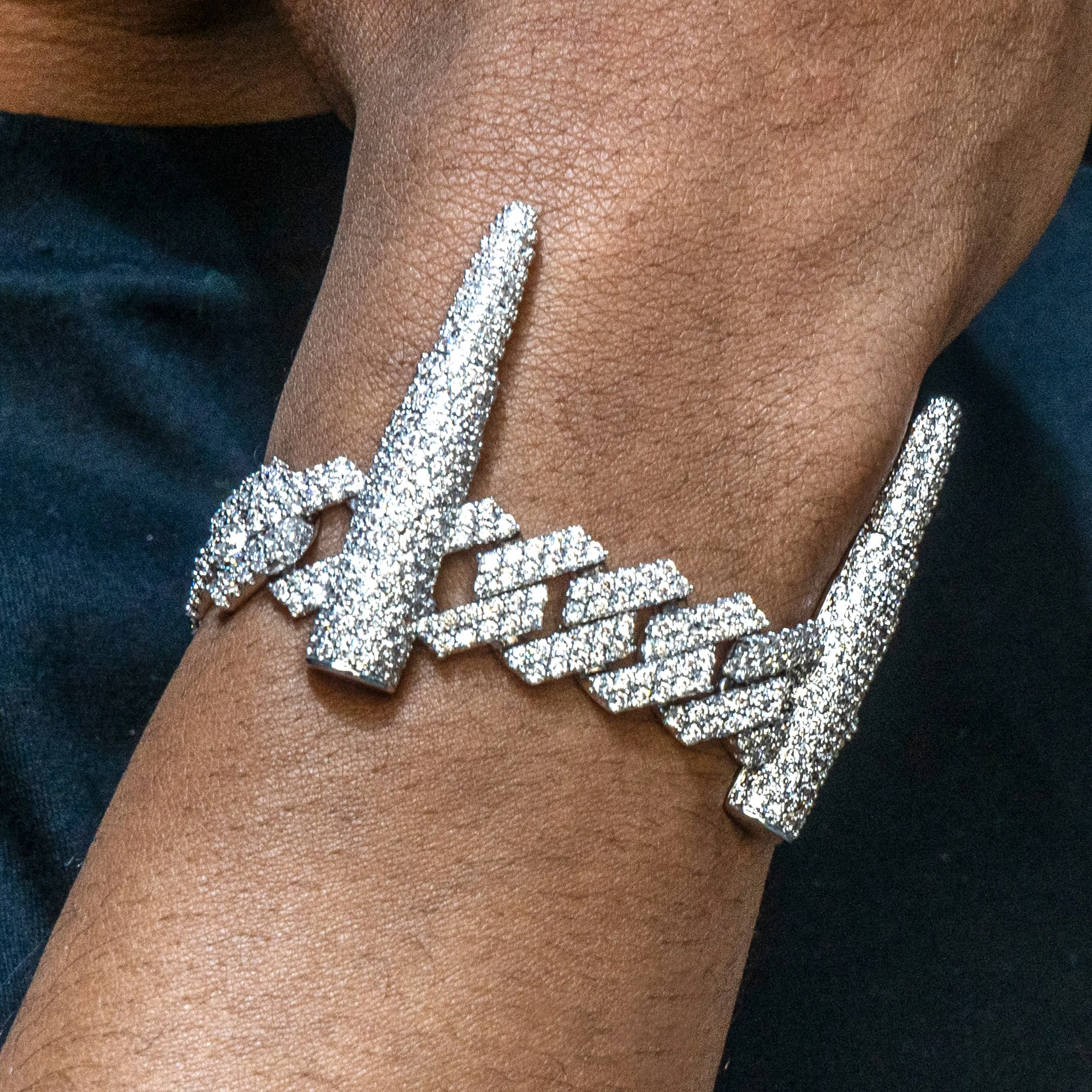 Mens White Gold Iced Out Bullet Link Bracelet