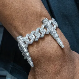 Mens White Gold Iced Out Bullet Link Bracelet