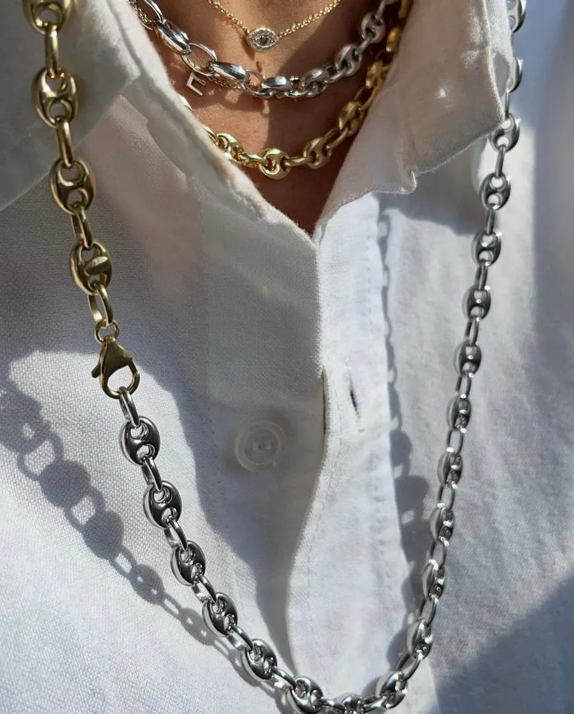 Miss Mimi Small Flat Coffee Bean Chain - Gold/Silver