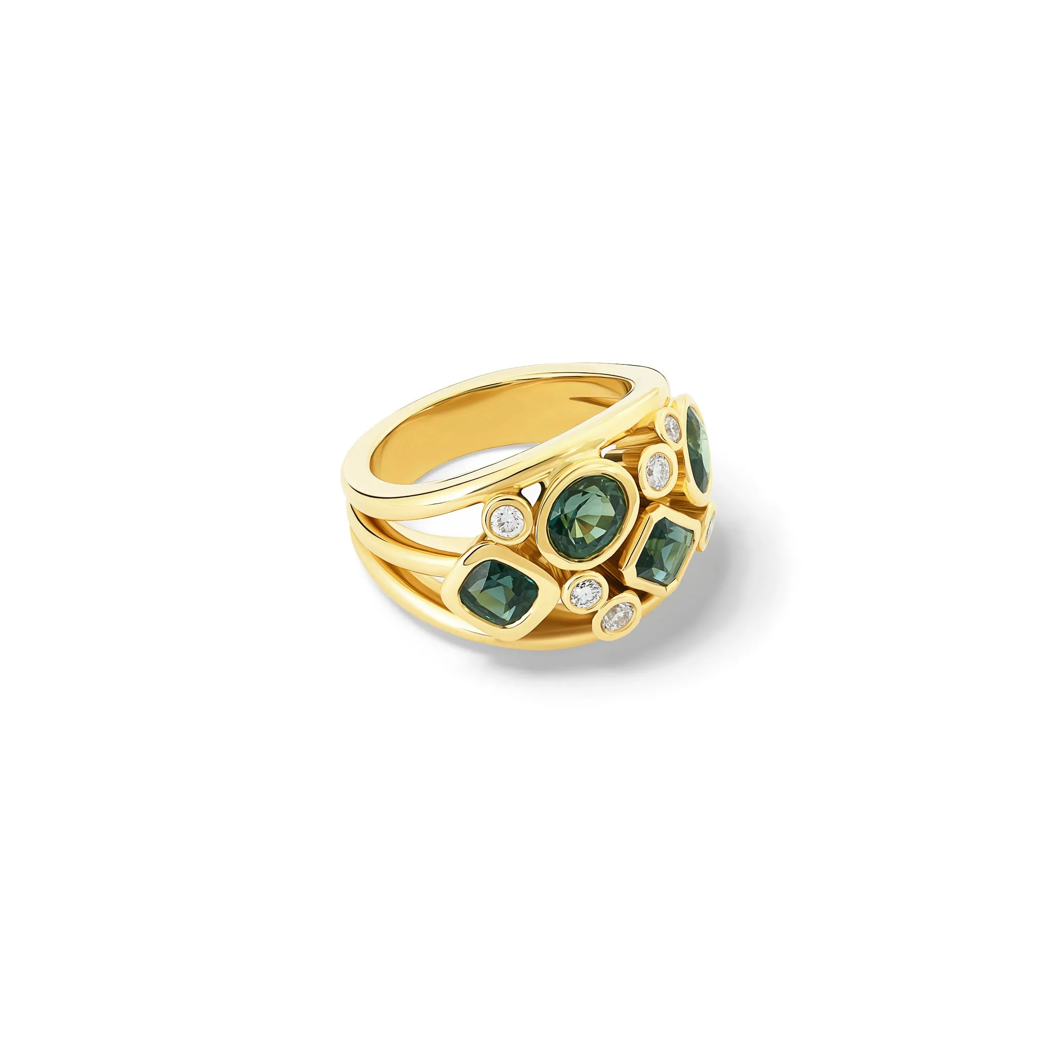 Multi Aeneus Ring 18ct Yellow Gold - Green Sapphire & Diamond