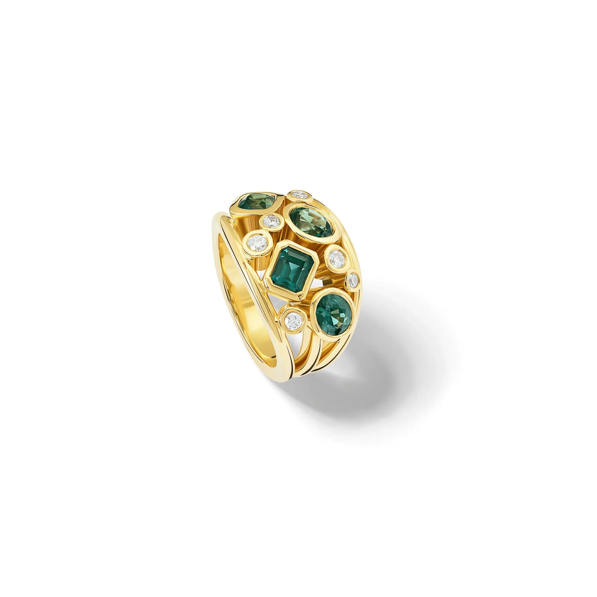 Multi Aeneus Ring 18ct Yellow Gold - Green Sapphire & Diamond