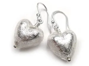 Murano Glass Heart Earrings - Crystal