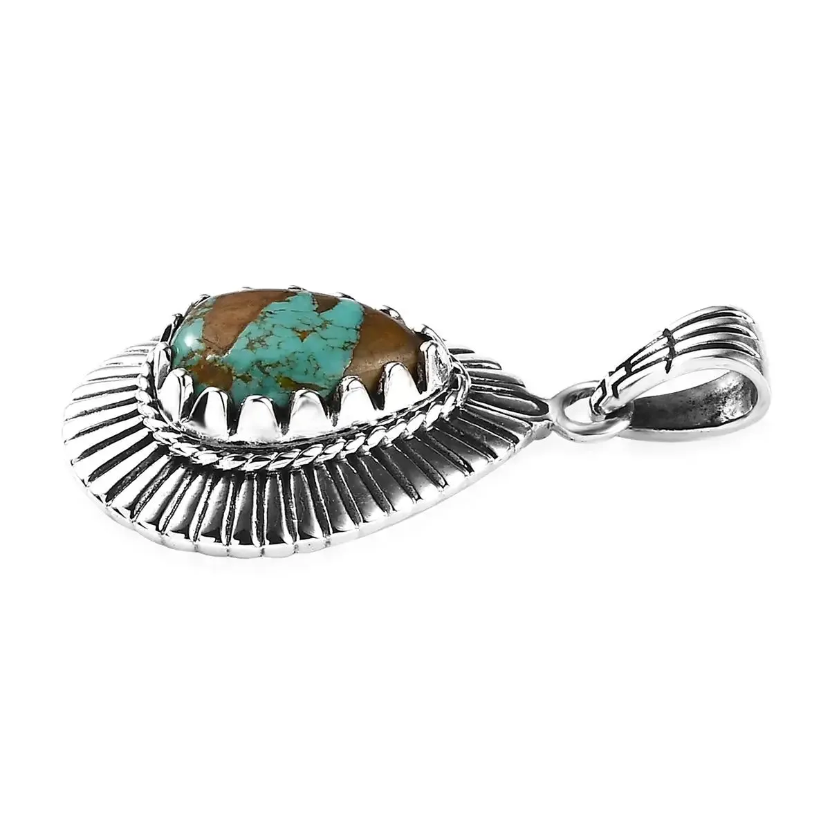 Native American Teardrop Turquoise Southwestern Style Pendant For Women - 925 Sterling Silver Pendant