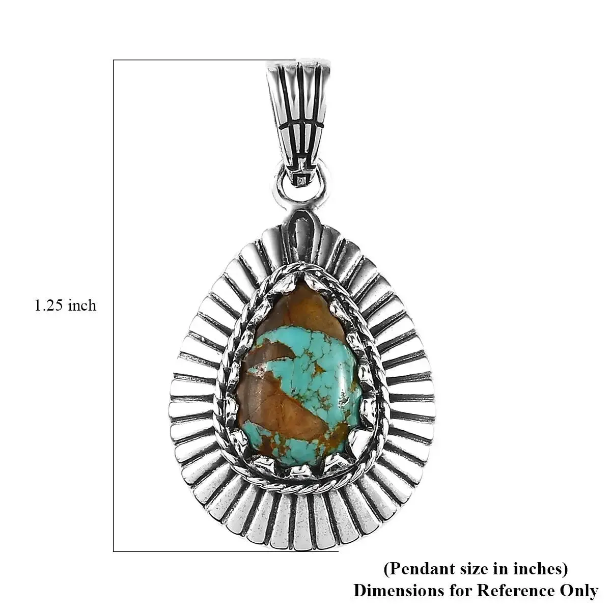 Native American Teardrop Turquoise Southwestern Style Pendant For Women - 925 Sterling Silver Pendant