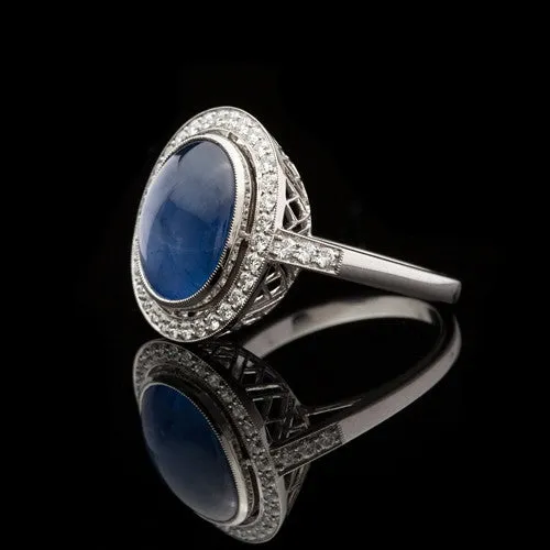 Natural 8.55-ct Blue Star Sapphire & Diamond Ring