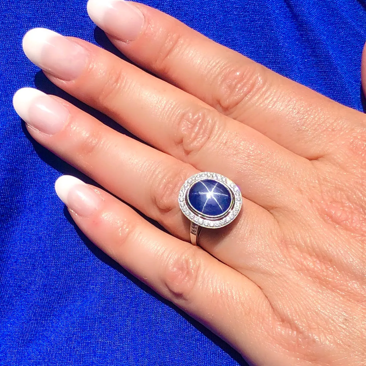 Natural 8.55-ct Blue Star Sapphire & Diamond Ring