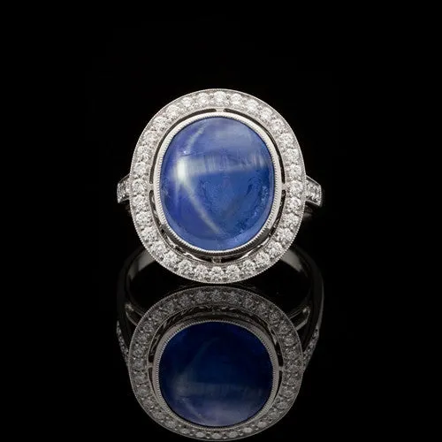 Natural 8.55-ct Blue Star Sapphire & Diamond Ring