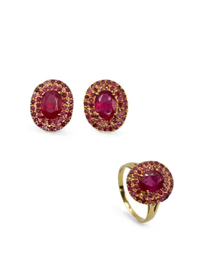 NATURAL RUBY RING AND EARRINGS SET