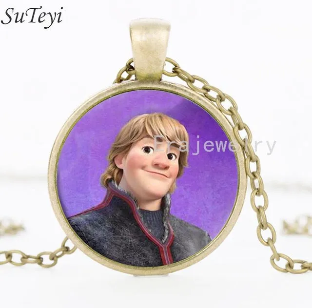 Newest Silver Necklace Elsa Anna Olaf cartoon Girl Jewelry Round Pendant choker Necklace Girls Collar Chain For Children Gift