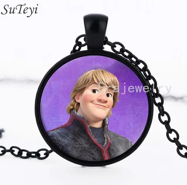 Newest Silver Necklace Elsa Anna Olaf cartoon Girl Jewelry Round Pendant choker Necklace Girls Collar Chain For Children Gift