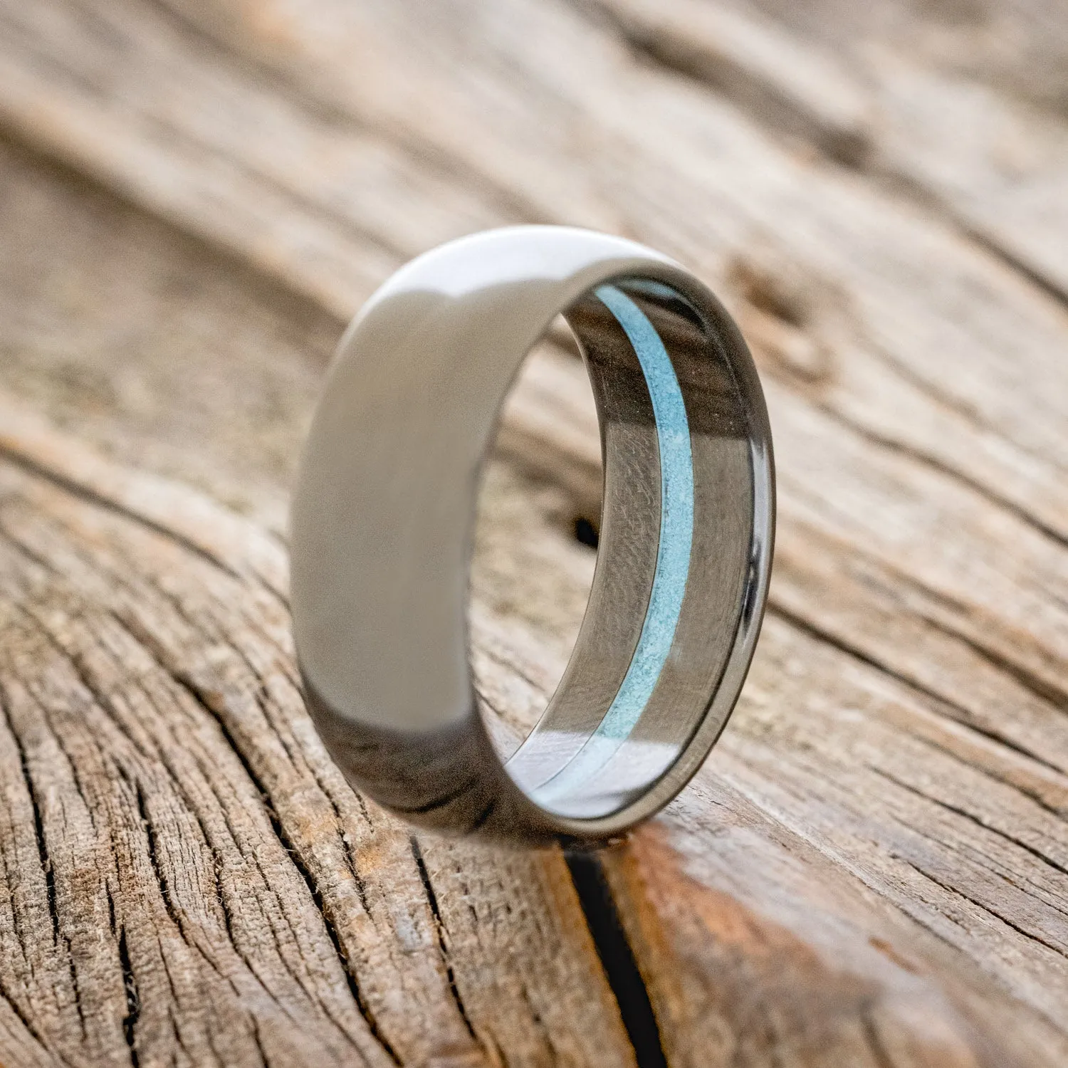 OFFSET TURQUOISE LINED WEDDING BAND - BLACK ZIRCONIUM - SIZE 12 1/4