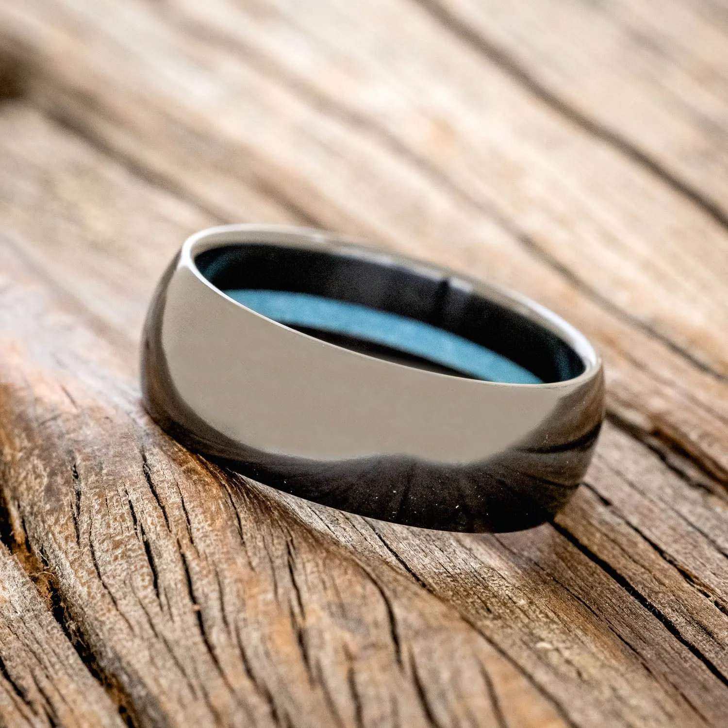 OFFSET TURQUOISE LINED WEDDING BAND - BLACK ZIRCONIUM - SIZE 12 1/4