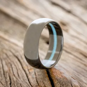 OFFSET TURQUOISE LINED WEDDING BAND - BLACK ZIRCONIUM - SIZE 12 1/4