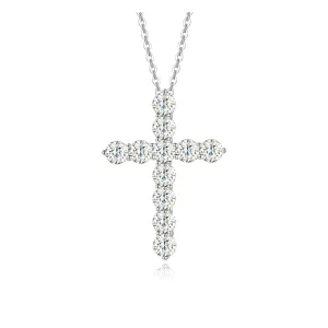 One Carat White Moissanite Gemstone In 14K Solid White Gold Cross Necklace