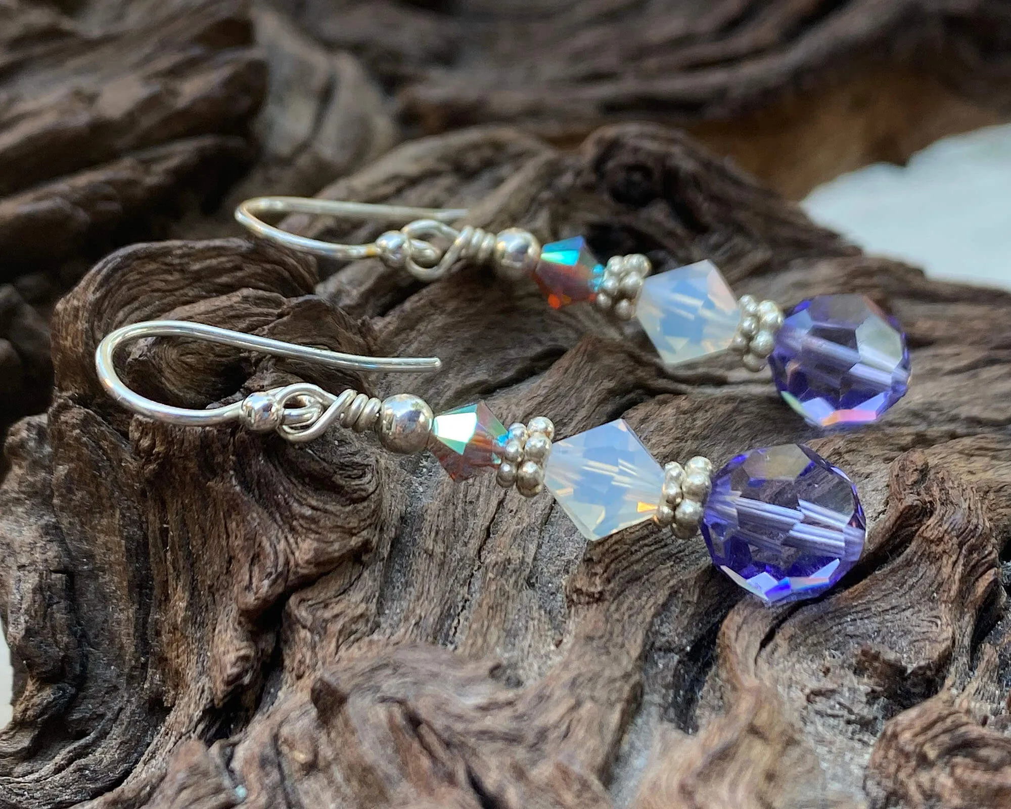 Opal Tanzanite Crystal Beaded Earrings