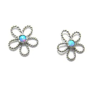 Opaline & Silver Daisy Earrings E4853B