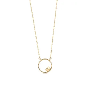 Open Circle Mini Heart Pendant Necklace In 14K Solid Gold