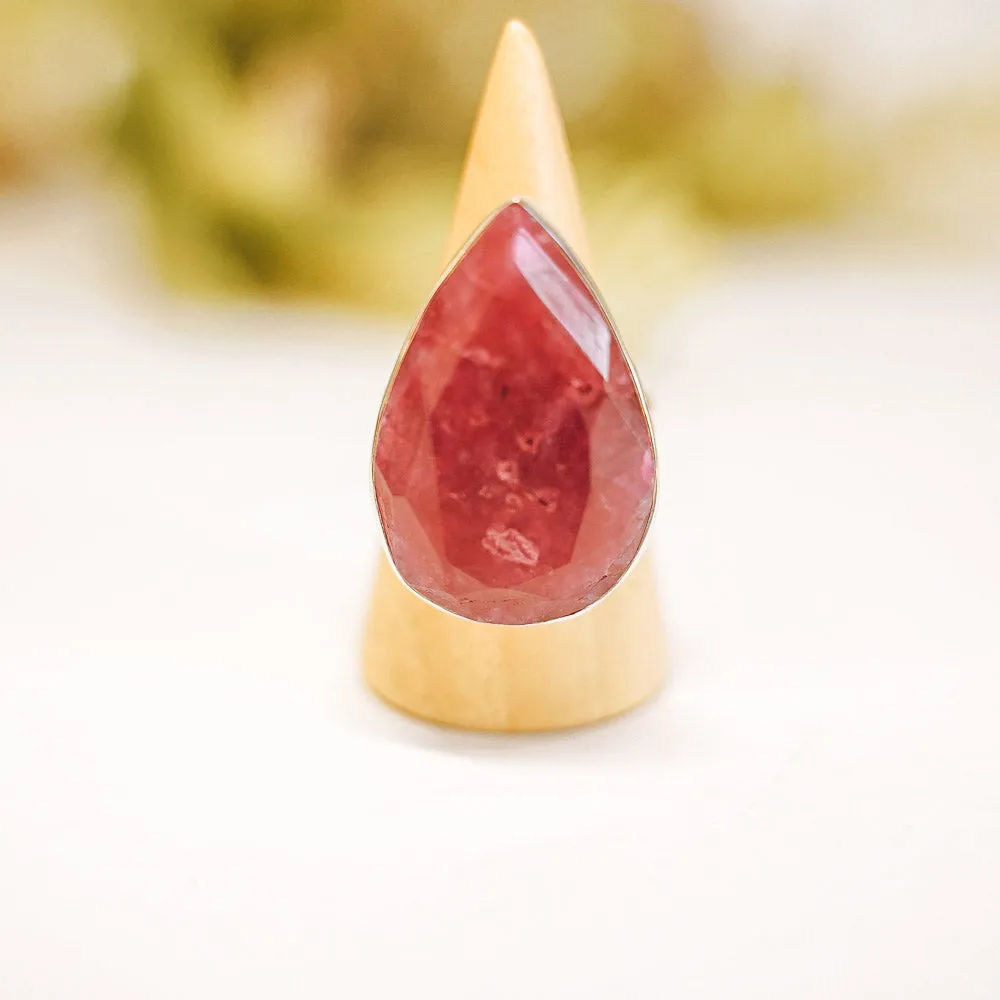 Peres Ruby Teardrop Unique Cutstone Tear Sterling Silver Ring